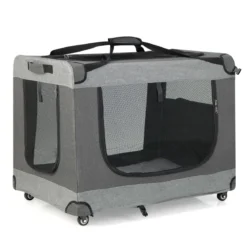 Katzenrennkäfig Große Faltbare Katzenbox Transportbox mit Schultergurt Rädern 82,5 x 59 x 67 cm Grau