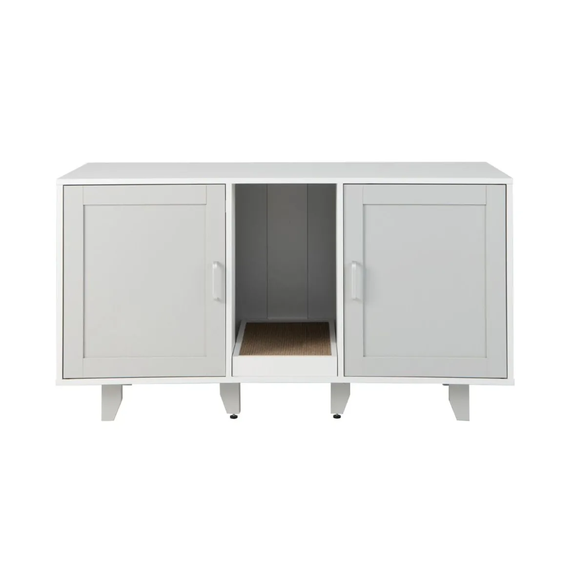 Katzenschrank für Katzentoilette mit Kratzbrett & 2 Türen & Eingang 120 x 52 x 65 cm