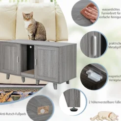 Katzenschrank für Katzentoilette mit Kratzbrett & 2 Türen & Eingang 120 x 52 x 65 cm