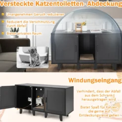 Katzenschrank für Katzentoilette mit Kratzbrett & 2 Türen & Eingang 120 x 52 x 65 cm