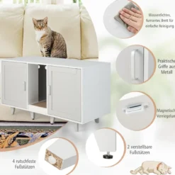Katzenschrank für Katzentoilette mit Kratzbrett & 2 Türen & Eingang 120 x 52 x 65 cm