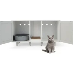Katzenschrank für Katzentoilette mit Kratzbrett & 2 Türen & Eingang 120 x 52 x 65 cm