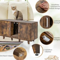 Katzenschrank für Katzentoilette mit Kratzbrett & 2 Türen & Eingang 120 x 52 x 65 cm