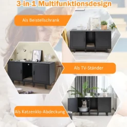 Katzenschrank für Katzentoilette mit Kratzbrett & 2 Türen & Eingang 120 x 52 x 65 cm