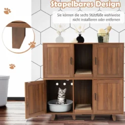 Katzenschrank für Katzentoilette mit Kratzbrett & 2 Türen & Eingang 120 x 52 x 65 cm