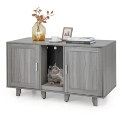 Katzenschrank für Katzentoilette mit Kratzbrett & 2 Türen & Eingang 120 x 52 x 65 cm