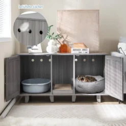 Katzenschrank für Katzentoilette mit Kratzbrett & 2 Türen & Eingang 120 x 52 x 65 cm