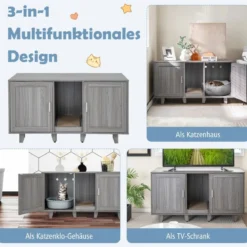 Katzenschrank für Katzentoilette mit Kratzbrett & 2 Türen & Eingang 120 x 52 x 65 cm