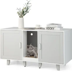 Katzenschrank für Katzentoilette mit Kratzbrett & 2 Türen & Eingang 120 x 52 x 65 cm