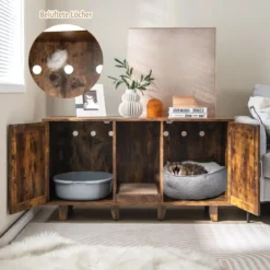 Katzenschrank für Katzentoilette mit Kratzbrett & 2 Türen & Eingang 120 x 52 x 65 cm