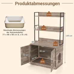 Katzenschrank für Katzentoilette mit Bücherregal Katzenklo Schrank Katzenhaus mit Eingang Grau