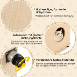Katzenschrank für Katzentoilette mit Kratztüren aus Sisal & Katzenloch Katzenklo Schrank 82 x 48 x 52 cm