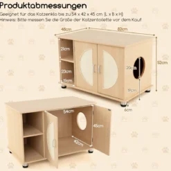 Katzenschrank für Katzentoilette mit Kratztüren aus Sisal & Katzenloch Katzenklo Schrank 82 x 48 x 52 cm