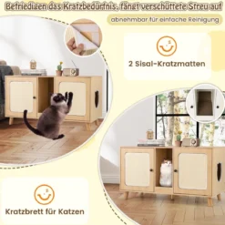 Katzenschrank für Katzentoilette Katzenklo Schrank mit 2 Türen Katzenhaus für 2 Katzen Natur/Weiß