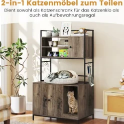 Katzenschrank für Katzentoilette mit Regalen & Kratzbrett & Eingang Katzenhaus Katzenmöbel Grau