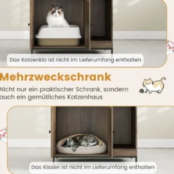 Katzenschrank für Katzentoilette mit Regalen & Kratzbrett & Eingang Katzenhaus Katzenmöbel Grau