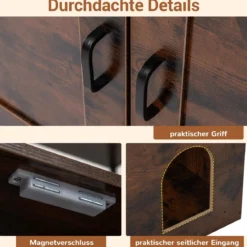 Katzenschrank für Katzentoilette mit Bücherregal Katzenklo Schrank Katzenhaus mit Eingang Braun