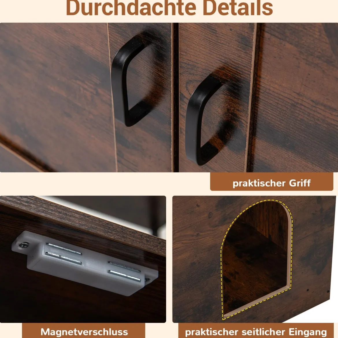 Katzenschrank für Katzentoilette mit Bücherregal Katzenklo Schrank Katzenhaus mit Eingang Braun