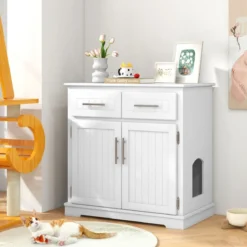 Katzenschrank für Katzentoilette mit 2 Schubladen & 2 Türen & Eingang Katzenklo Katzenhaus