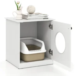 Katzenschrank Katzenklo Schrank Katzentoilette mit Tür & großem Eingang Weiß 51 x 47 x 57 cm