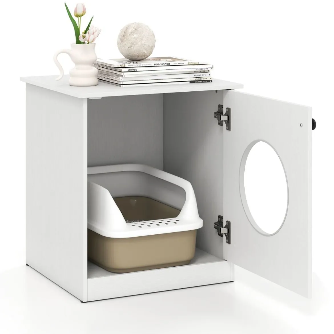 Katzenschrank Katzenklo Schrank Katzentoilette mit Tür & großem Eingang Weiß 51 x 47 x 57 cm