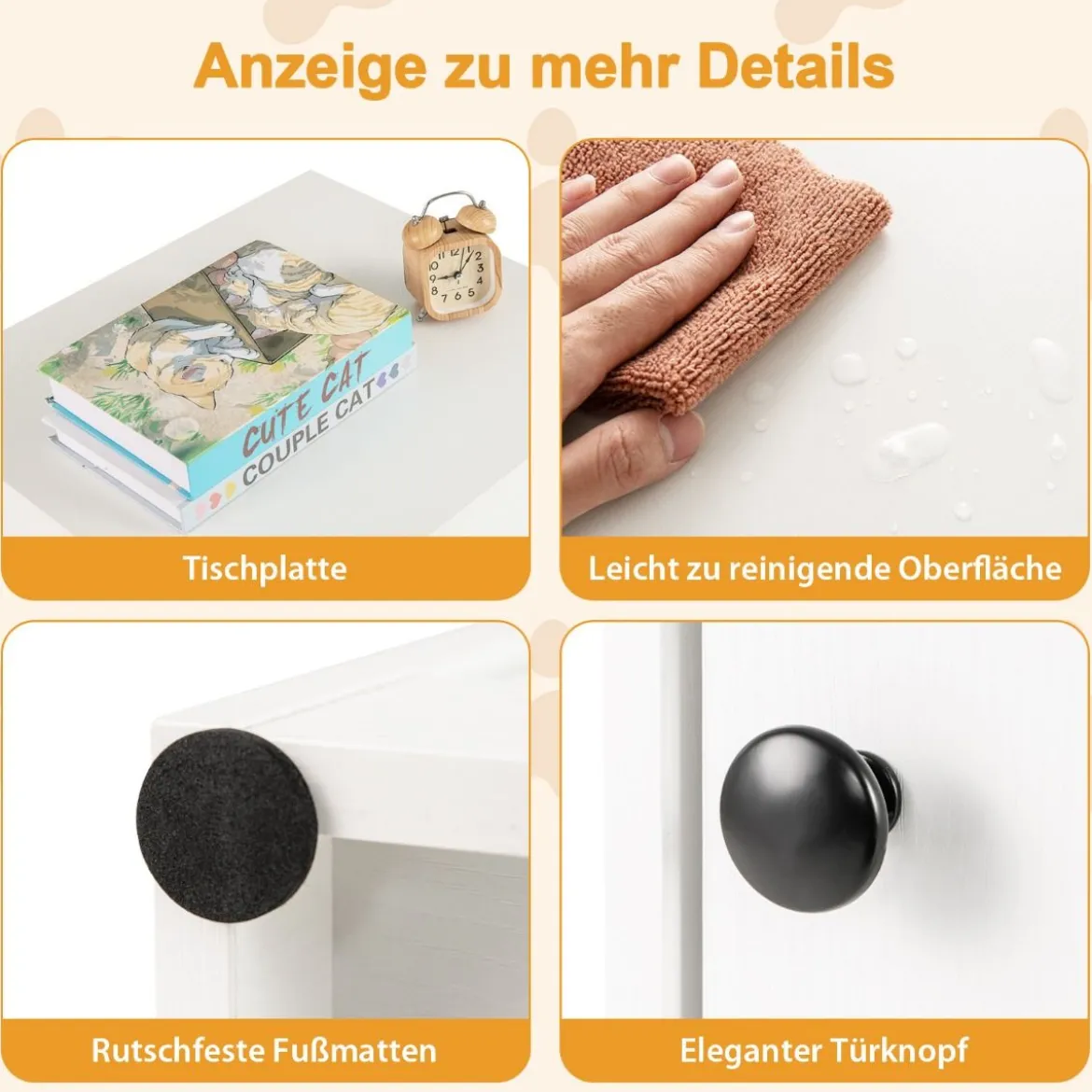 Katzenschrank Katzenklo Schrank Katzentoilette mit Tür & großem Eingang Weiß 51 x 47 x 57 cm
