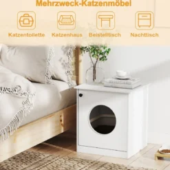 Katzenschrank Katzenklo Schrank Katzentoilette mit Tür & großem Eingang Weiß 51 x 47 x 57 cm