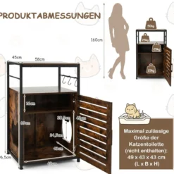 Katzenschrank Katzentoilette mit Lamellentür & Eingang Katzenhaus mit Regal & Haken Braun