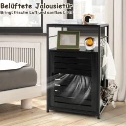 Katzenschrank Katzentoilette mit Lamellentür & Eingang Katzenhaus mit Regal & Haken Schwarz