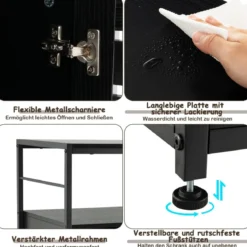 Katzenschrank Katzentoilette mit Lamellentür & Eingang Katzenhaus mit Regal & Haken Schwarz