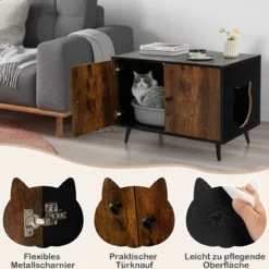 Katzenschrank Katzentoilette Katzenhaus mit Doppeltüren & Eingang 80 x 50 x 57 cm Schwarz + Natur