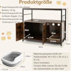 Katzenschrank Katzentoilette mit Doppeltüren & Kratzunterlage Katzenhaus mit Haken Braun