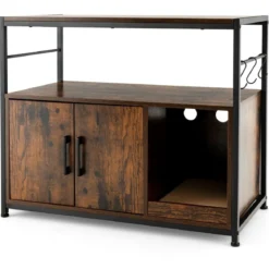 Katzenschrank Katzentoilette mit Doppeltüren & Kratzunterlage Katzenhaus mit Haken Braun