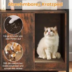 Katzenschrank mit Bücherregal Ladestation 3 Ebenen Kratzmatte & Eingang 80 x 40 x 132cm Braun
