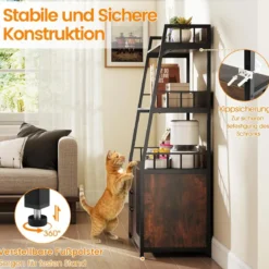 Katzenschrank mit Bücherregal Ladestation 3 Ebenen Kratzmatte & Eingang 80 x 40 x 132cm Braun