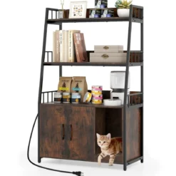 Katzenschrank mit Bücherregal Ladestation 3 Ebenen Kratzmatte & Eingang 80 x 40 x 132cm Braun