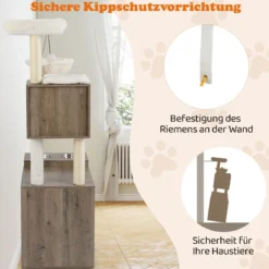 Katzenschrank mit Kratzbaum Katzenturm mit Sisal-Kratzpfosten Kratzmatte & hängendem Ball Katzenbaum Grau