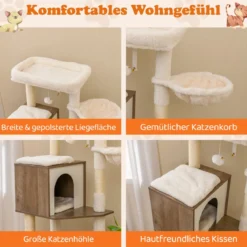 Katzenschrank mit Kratzbaum Katzenturm mit Sisal-Kratzpfosten Kratzmatte & hängendem Ball Katzenbaum Grau