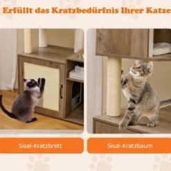 Katzenschrank mit Kratzbaum Katzenturm mit Sisal-Kratzpfosten Kratzmatte & hängendem Ball Katzenbaum Grau