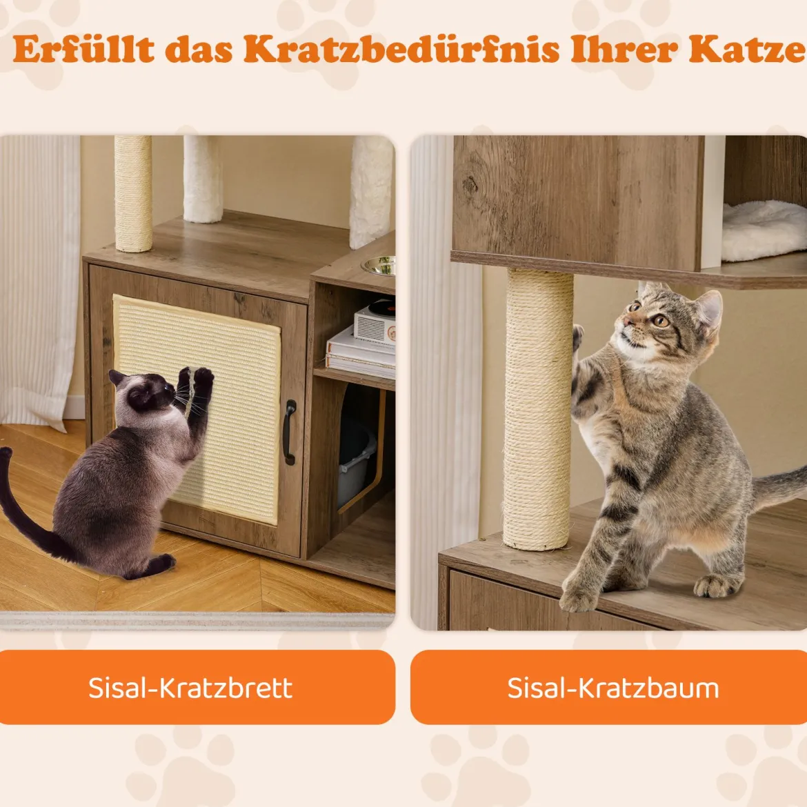 Katzenschrank mit Kratzbaum Katzenturm mit Sisal-Kratzpfosten Kratzmatte & hängendem Ball Katzenbaum Grau