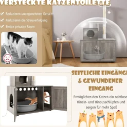 Katzenschrank mit Kratzbaum Gehäuse für Katzentoiletten Katzenmöbel Weiß/Grau/Rustikales Braun