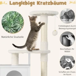 Katzenschrank mit Kratzbaum Gehäuse für Katzentoiletten Katzenmöbel Weiß/Grau/Rustikales Braun
