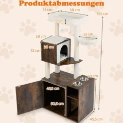Katzenschrank mit Kratzbaum Katzenturm mit Sisal-Kratzpfosten Kratzmatte & hängendem Ball Katzenbaum Braun