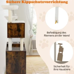 Katzenschrank mit Kratzbaum Katzenturm mit Sisal-Kratzpfosten Kratzmatte & hängendem Ball Katzenbaum Braun