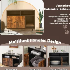 Katzenschrank mit Kratzunterlage & Schrägen Metallbeinen 90 x 50 x 70 cm