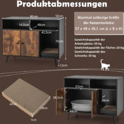Katzenschrank mit Kratzunterlage & Schrägen Metallbeinen 90 x 50 x 70 cm