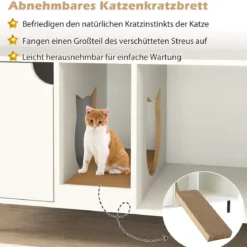Katzenstreu-Box Verkleidung für 2 Katzen mit Abnehmbarem Kratzbrett Eingang in Katzenform bis 120 kg belastbar
