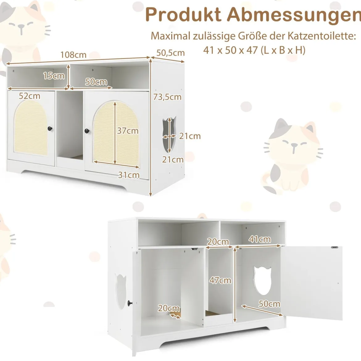 Katzentoilette Katzenschrank für 2 Katzen verstecktes Katzenkloschrank mit Stauraum Weiß