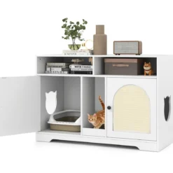 Katzentoilette Katzenschrank für 2 Katzen verstecktes Katzenkloschrank mit Stauraum Weiß