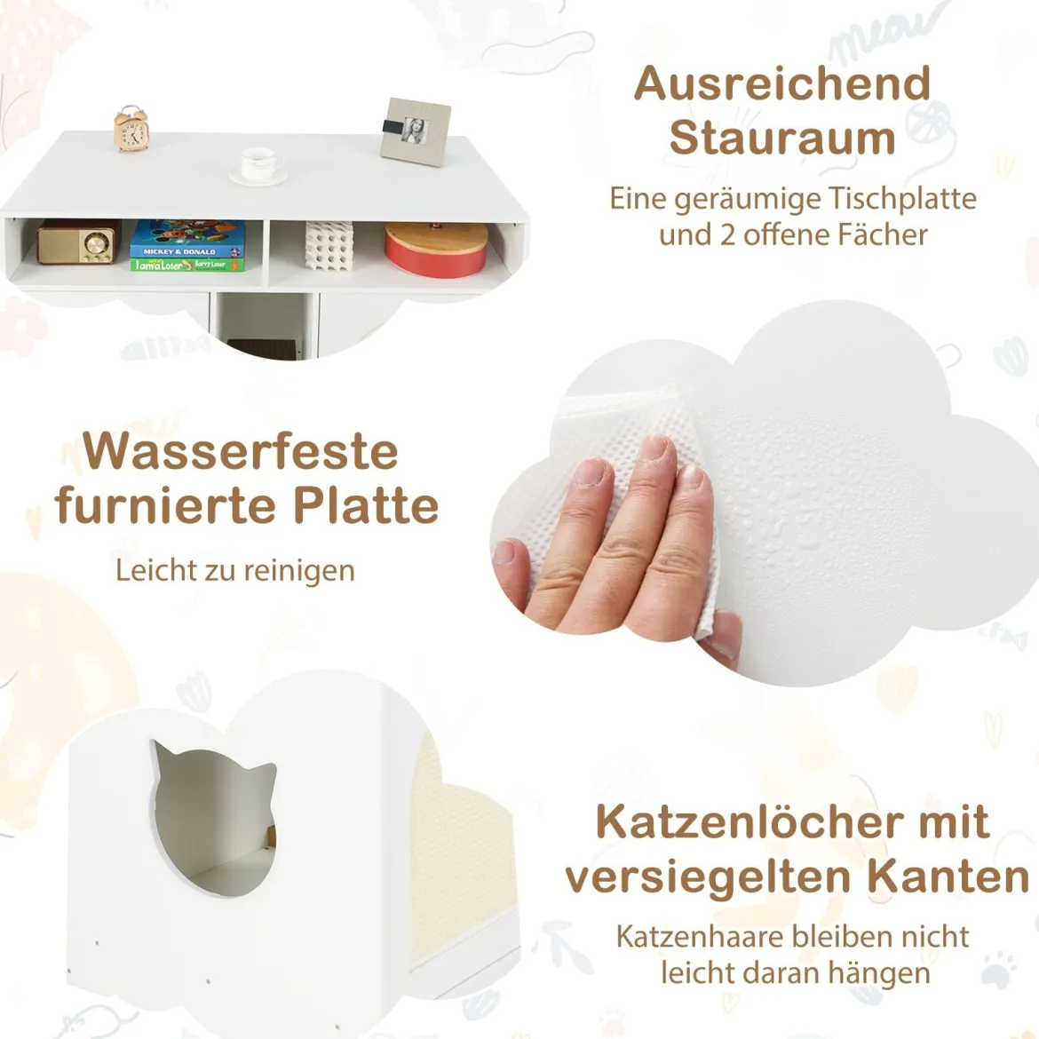 Katzentoilette Katzenschrank für 2 Katzen verstecktes Katzenkloschrank mit Stauraum Weiß